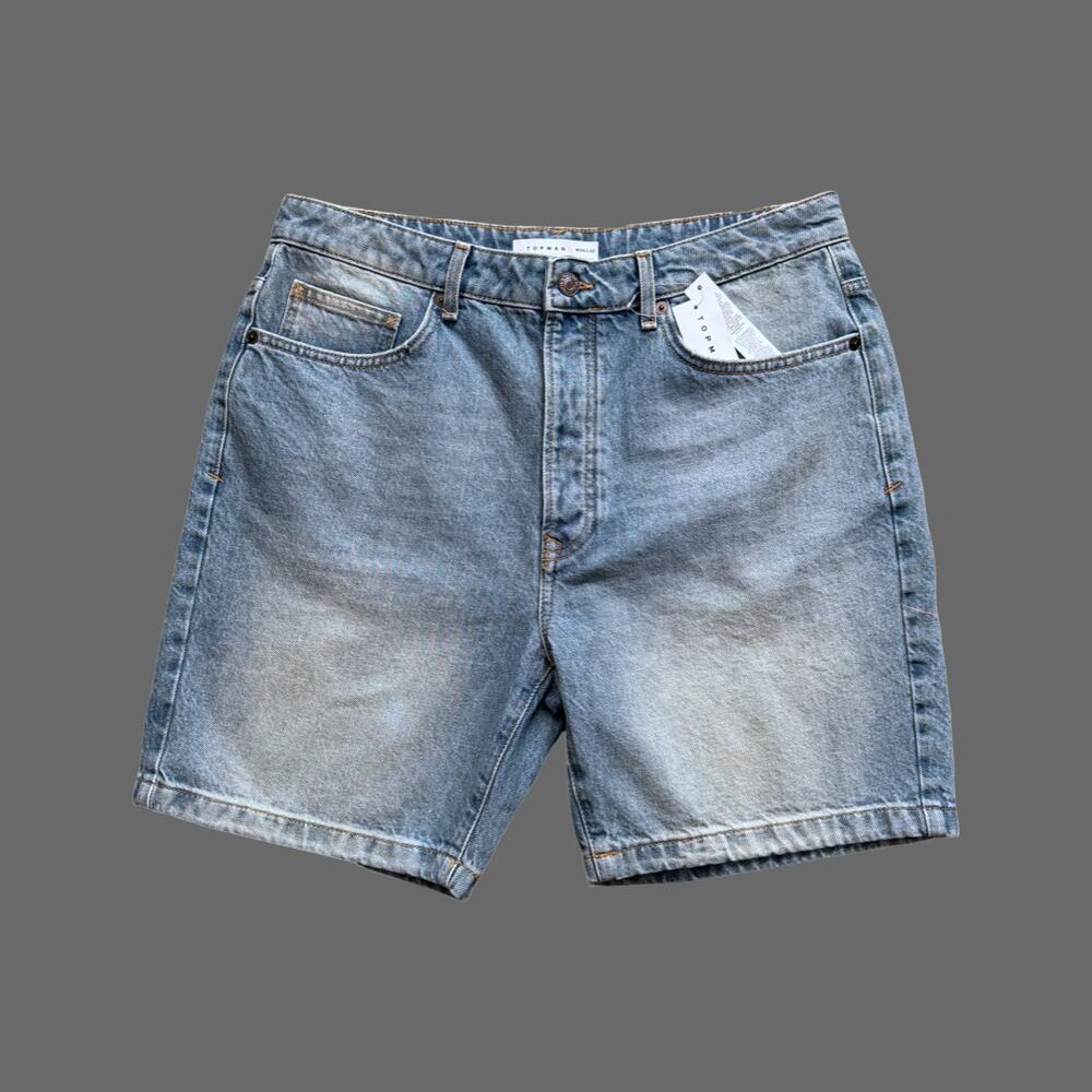 Topman Straight Leg Denim Shorts Light Blue Wash 34 NWT